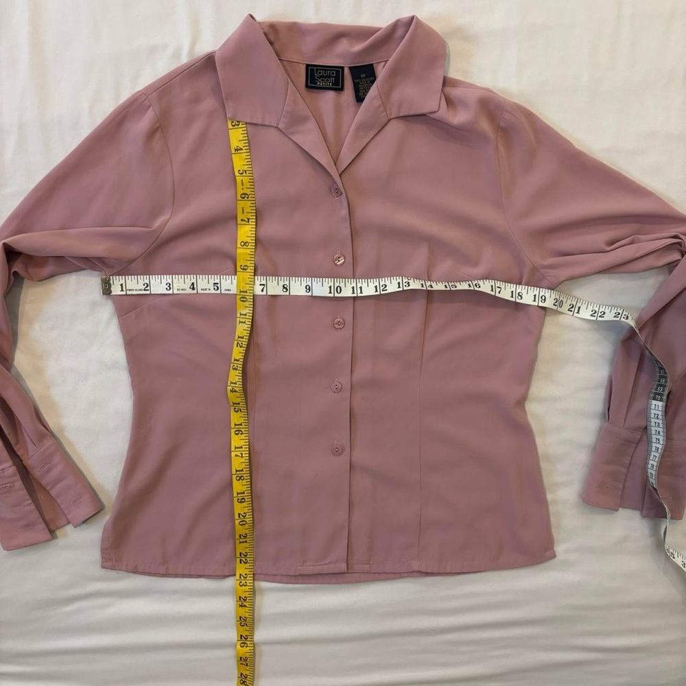 Dusty Pink Button Down Blouse Vintage 90s Roll Up Long Sleeves - Picture 6 of 8